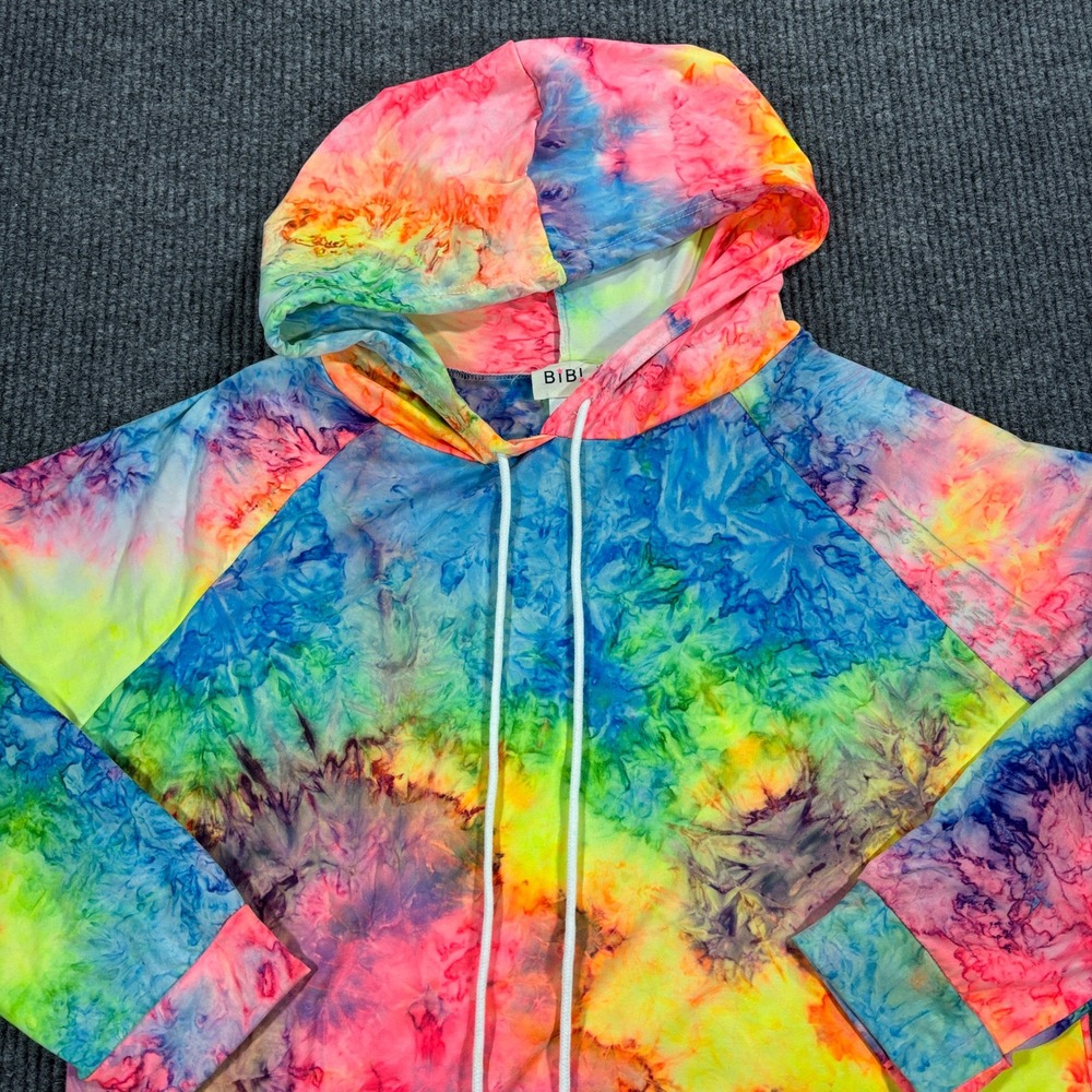 BIBI Tie Dye Hoodie Women Large Multi Color BT1213-11 Psychedelic‎ Pullover